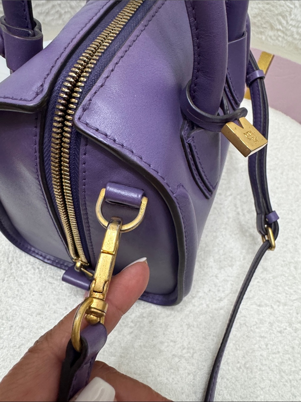 MCM Purple Leather Top-Handle Satchel with Gold Hardware - Picture 14 of 16